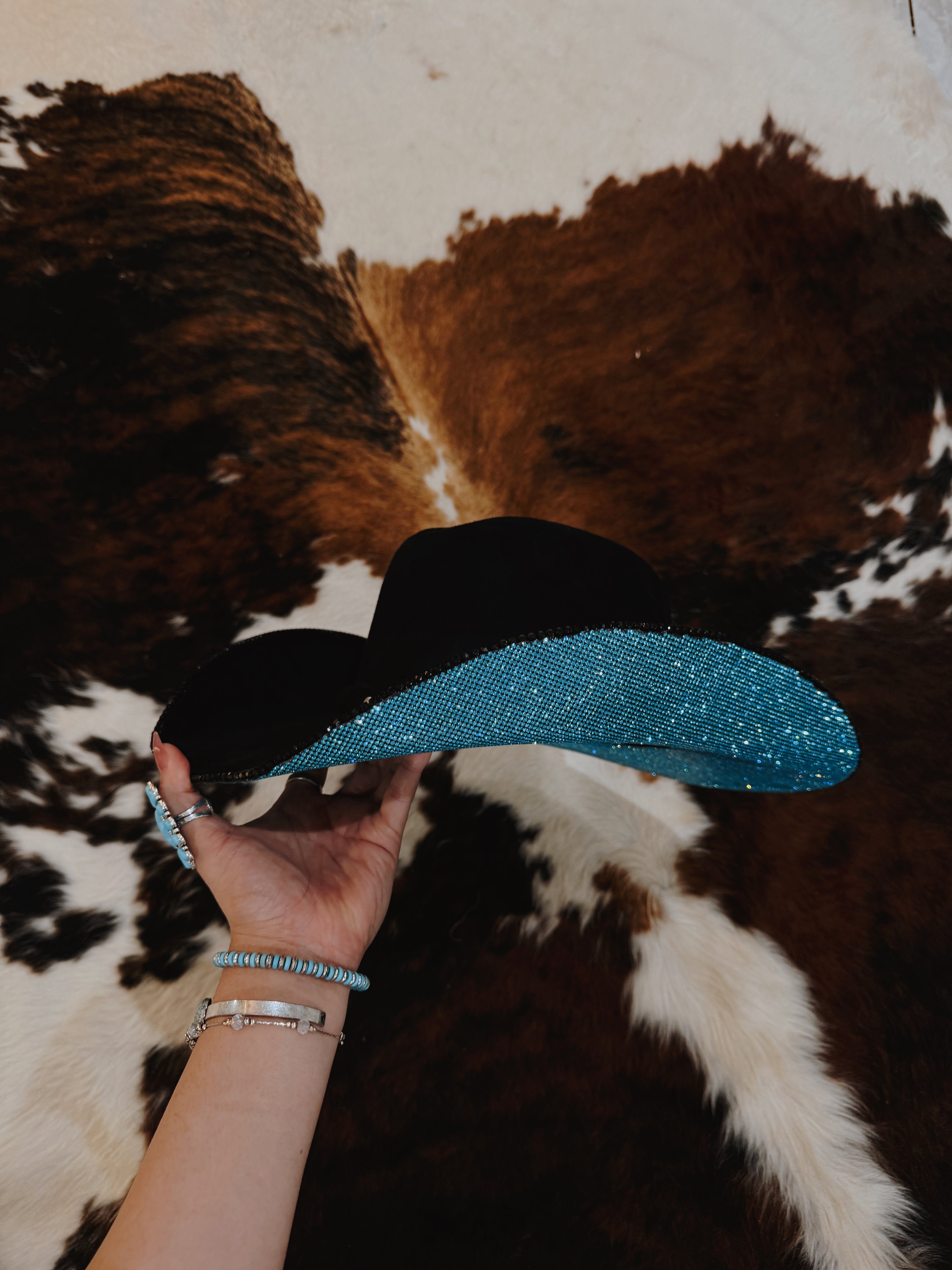 Turquoise Bottom rhinestone hat