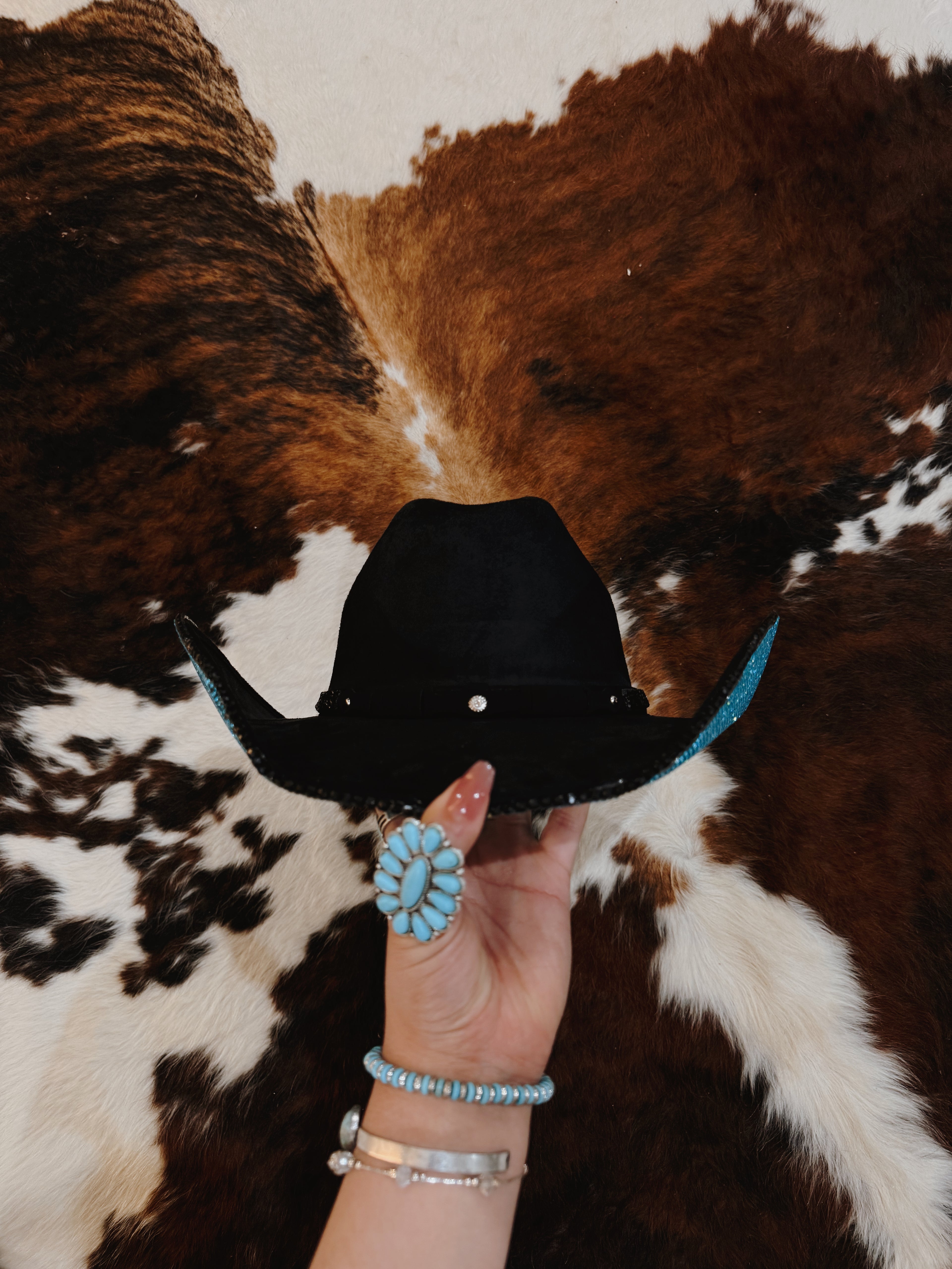Turquoise Bottom rhinestone hat