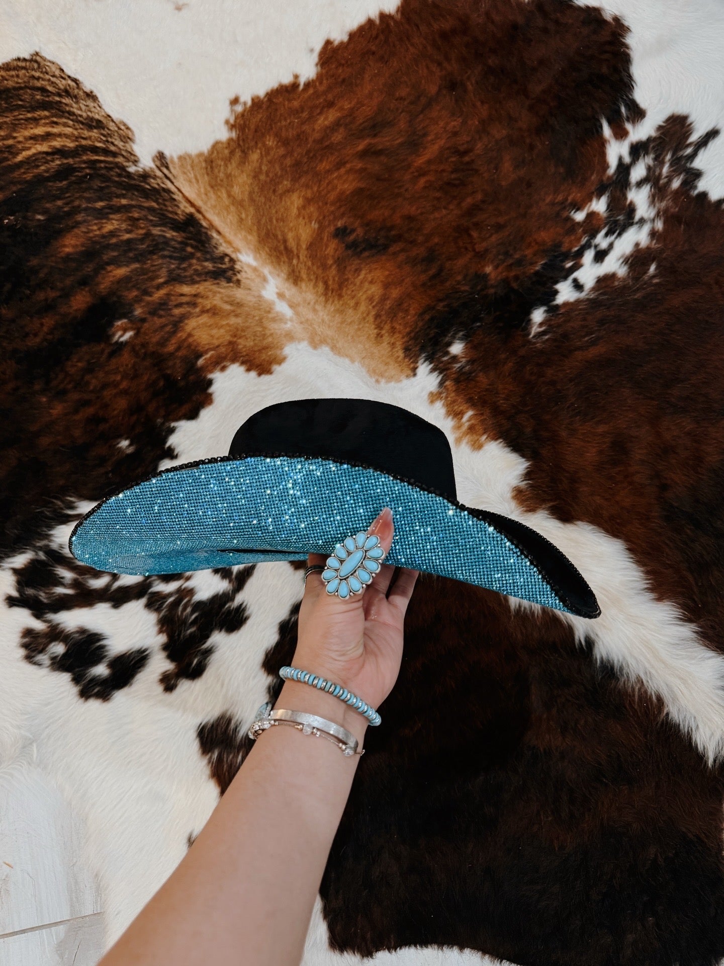 Turquoise Bottom rhinestone hat